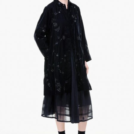 Coats And Jackets | Womens Aodress Embroidered Velvet Emblem Coat Black