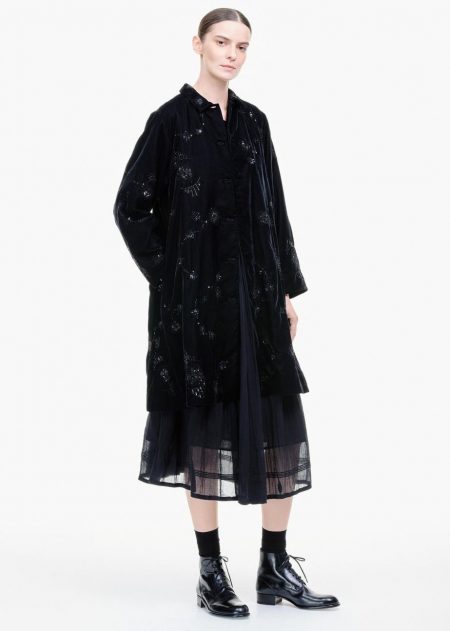 Coats And Jackets | Womens Aodress Embroidered Velvet Emblem Coat Black
