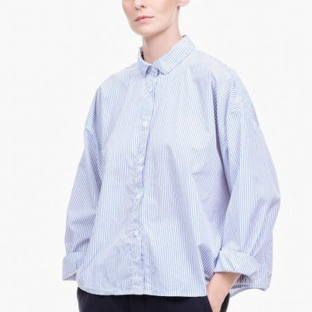 Tops | Womens Bergfabel Short Overshirt White/ Blue Stripe